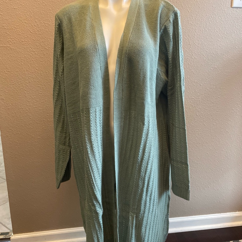 Salon Studio Sage Green Open Front Long Cardigan Sweater NWOT Women’s Size XX